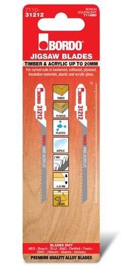 BORDO JIG SAW HCS T-SHANK CURVED CUT 75MM TIMBER/ACRYLIC 2 PK